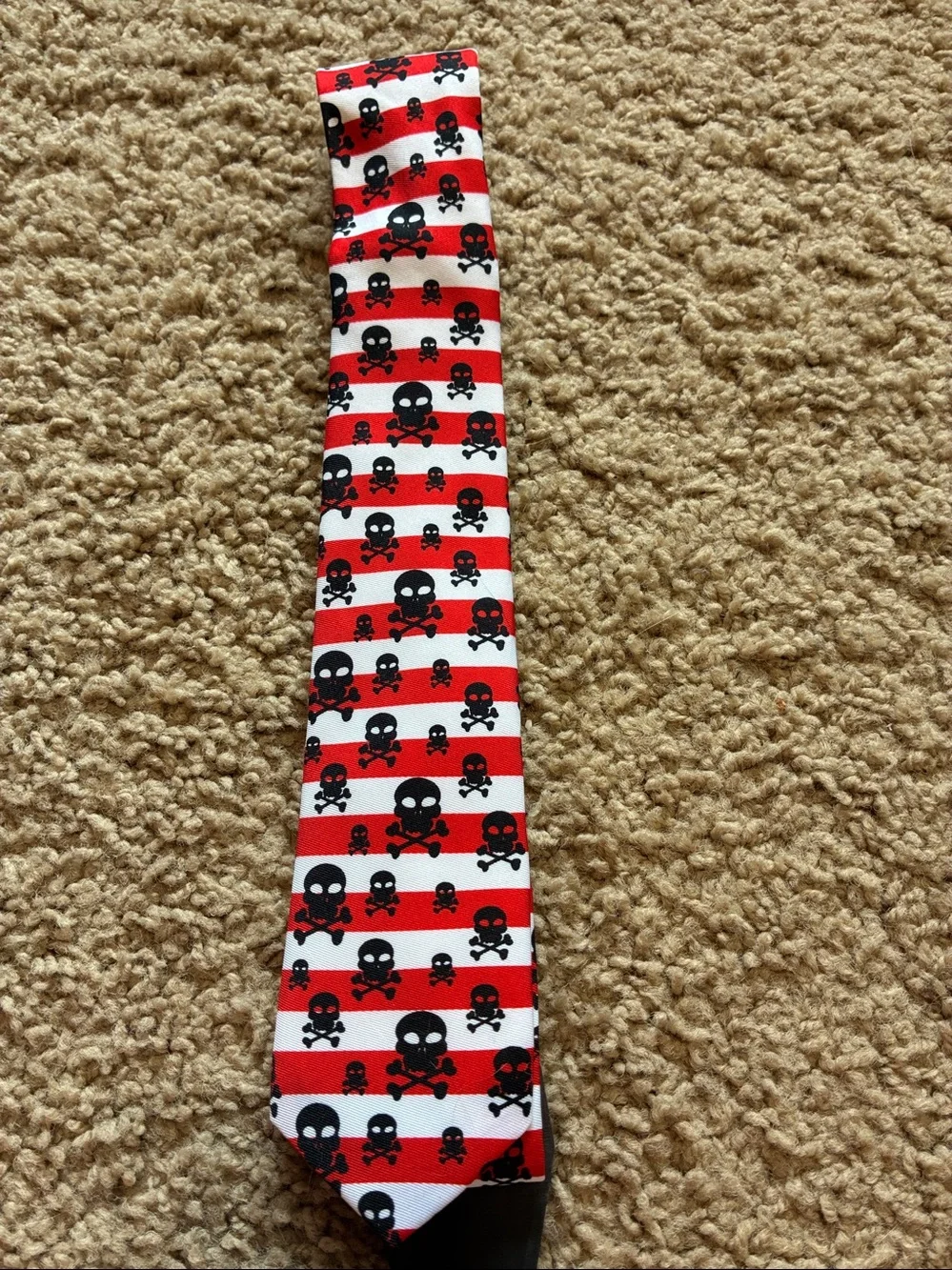 Skulls Red and White Skull Stripe Tie with Black Skulls